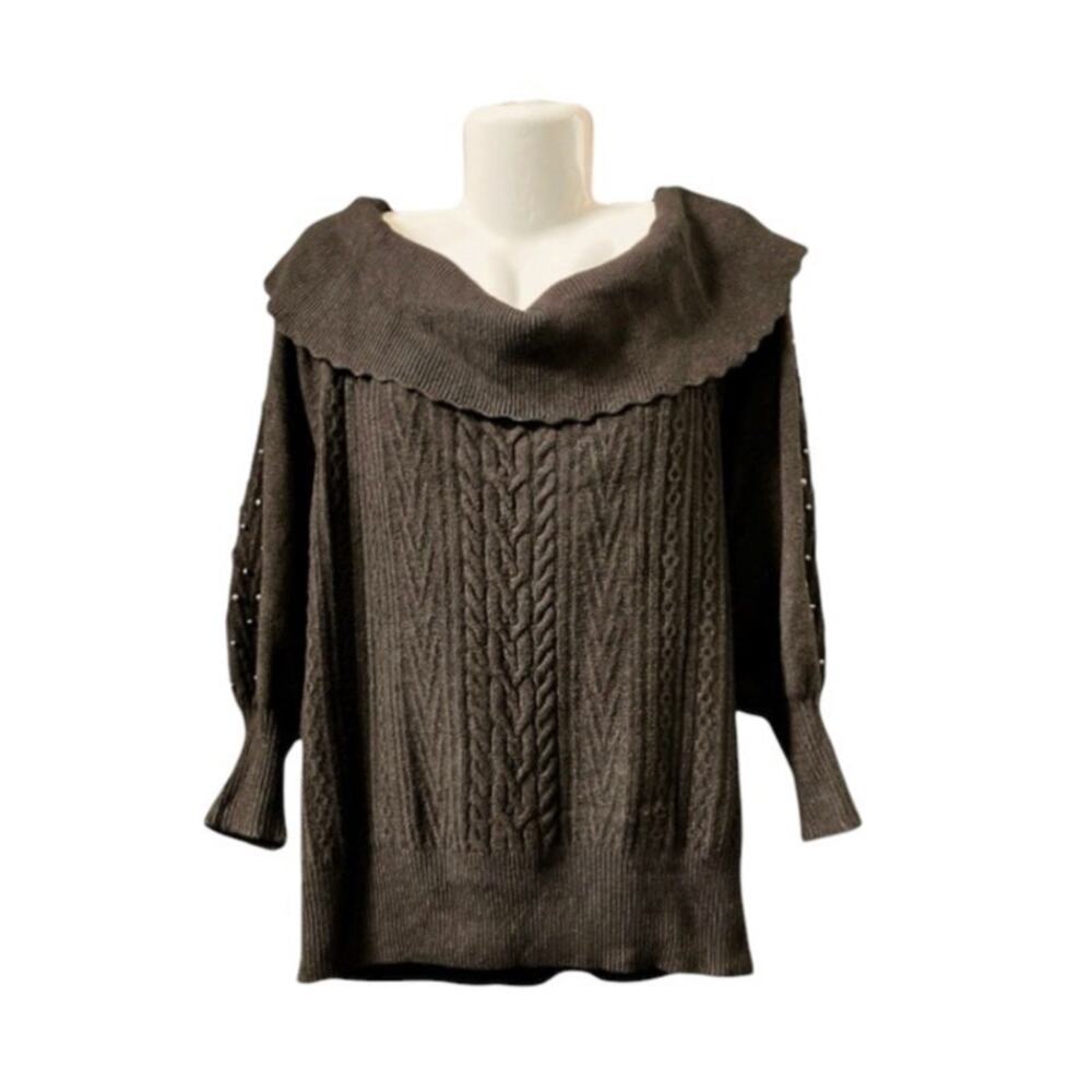 Design History Women's Black Off-The-Shoulder Cable Knit Balloon Sweater Size 2X